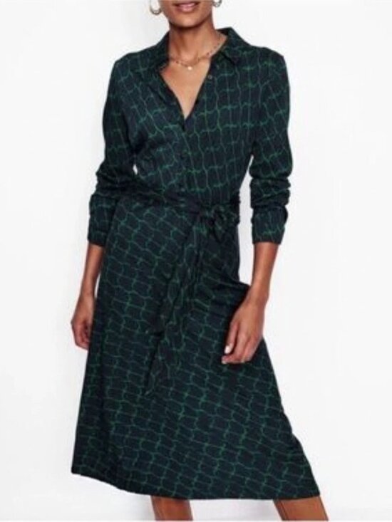 Boden Dresses & Skirts - BODEN Laura Jersey Midi Shirt Dress Green Navy Owl Pattern Long Sleeve 8R NWOT